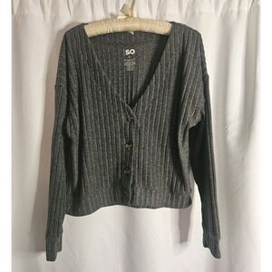 SO‎ Kohls Juniors Cropped Ribbed Cardigan Gray Large